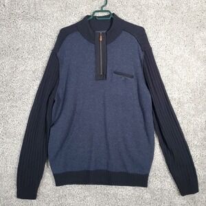 johnnie-O Quarter Zip Sweater‎ Men's L Blue 100% Wool Mixed Knit Preppy